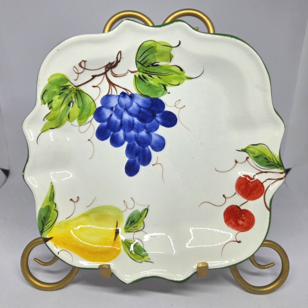 Palmer Smith Collection Handpainted Italy  Fruit 7 3/4" Square Plate ~ Pre-Owned